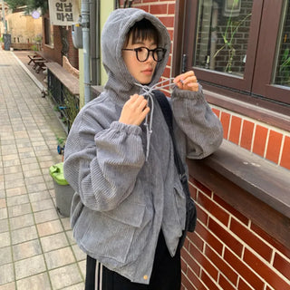 Straw corduroy all-wheat hooded jumper