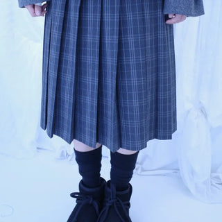 Brighten check midi pleated skirt
