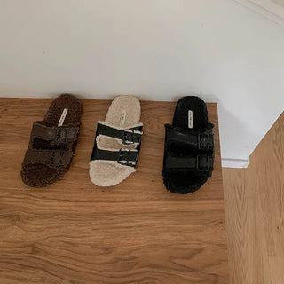 Wool buckle slippers