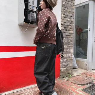 Studded pocket black denim pants