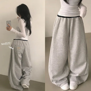 Elastic Waist Contrast Side Folding Pintuck Wide Training Long Pants