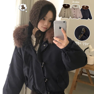 Protective Instinct Oversized Fit, Teddy Duffle Toggle Button Fur Hood Shawl Oversized Padded Jumper