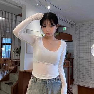 Basic Scoop Neck Slim Fit Long Sleeve T-shirt