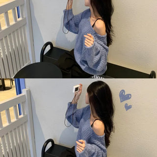 [Cozy and cozy/Until winter!] Alpaca Loose Fit Off-Shoulder Lip Neck Long Sleeve Knit