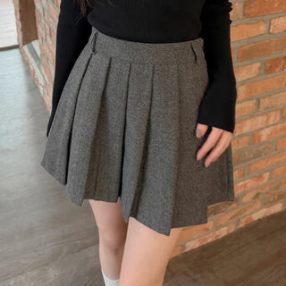 Kani Wool Herringbone Pleated Mini Skirt
