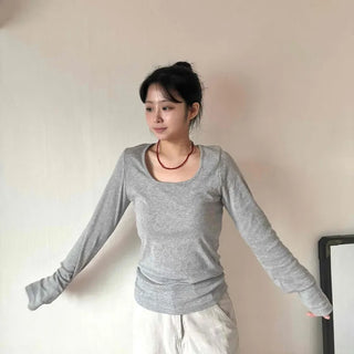 New Basic Cotton Plain Long Sleeve T-shirt