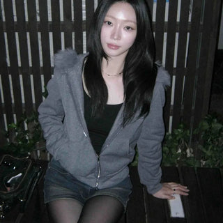 Simple Trendy Two-Way Hooded Fur Zip-Up