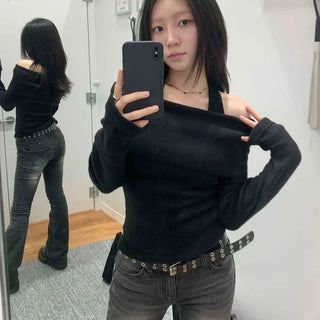 Casual Chic Plain Long-Sleeve Knit T-Shirt