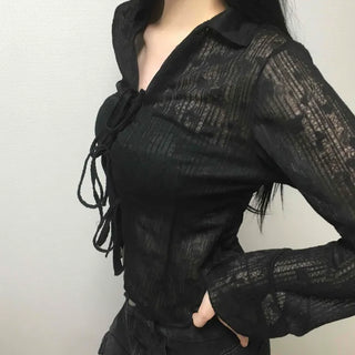 Subtle See-through Slim Fit Spring/Autumn Blouse