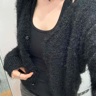 Street Winter Fur Angora Plain Cardigan