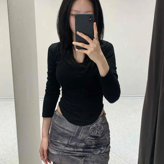 Round Neck Simple Body Line Stretch Long Sleeve T-shirt