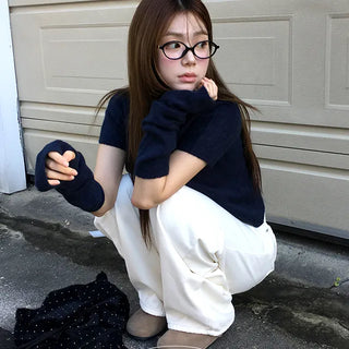 Ray Hand Warmer Round Short Sleeve Knit