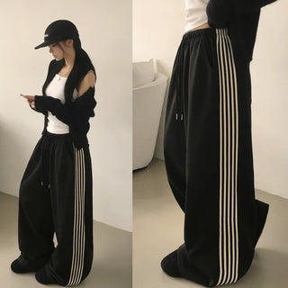 Pinterest Vibe, Contrast Side Track Elastic Waist Terry Wide Training Long Pants