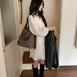 Aliana Frill Shirred Banding Off-Shirt Dress