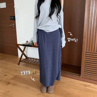 [Fit Guaranteed] Life Striped Slit Training Long Skirt