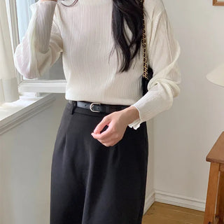 Mock Neck Pleated Tee Blouse