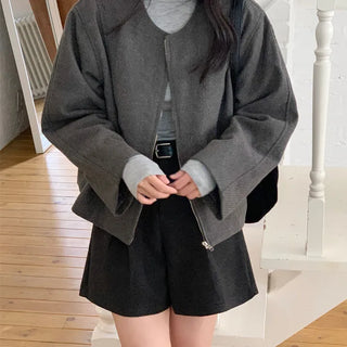 2oz Quilted Collarless Round Wool Jacket