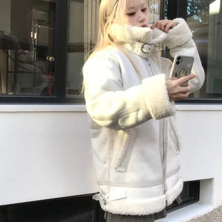 Oversized Buckle High-Neck Sherpa Soft Jacket (2 colors)