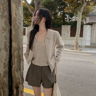 Plum Knit Sleeveless Zip-up Set