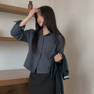 Andy Check Peach Cotton Crop Shirt