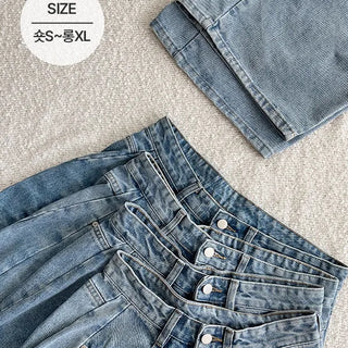 Recent Cut-out Washed Denim Wide Pants Light Blue Balloon Fit Plus Size Curvy Short Long High-waisted Cotton Pants Spring Autumn All-Season Pants