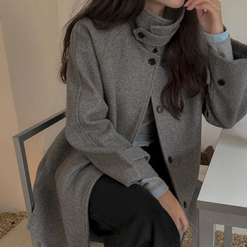 Eina Neck Clip Wool Half Coat