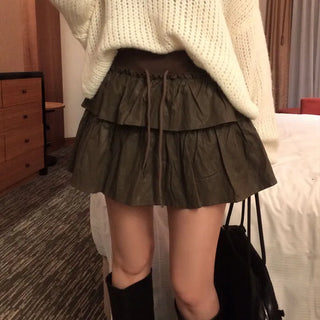 Ludain leather tiered skirt
