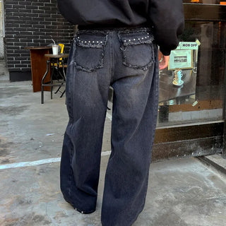 Tassel Snap Black Wide Denim Pants S, M, L - 1 color