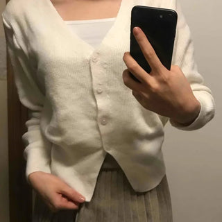 Square Neck Button Oversized Cashmere Cardigan