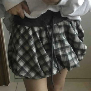 Elasticated Tartan Balloon Mini Skirt