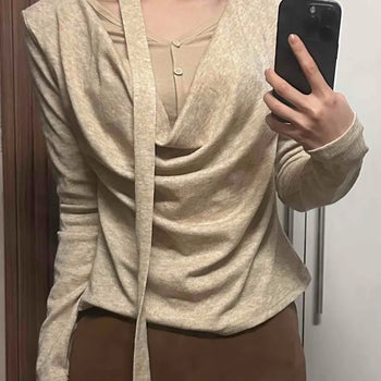Drape Scarf Wrap Knit Top