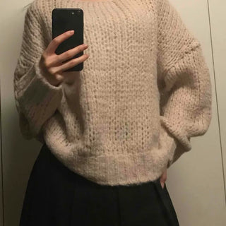 Oversized Round Neck Voluminous Sleeve Alpaca Knit