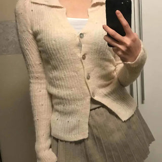 Collared Ribbed Knit Cardigan