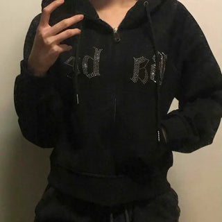 Stone Stud Oversized Zip-Up Hoodie
