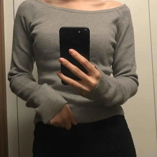 Off-shoulder Slim Fit Ribbed Knit Top