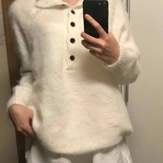 Soft Angora Hooded Button Knit