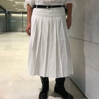 Crunchy Women's Cut-off Midi Spring Pleated White Skirt