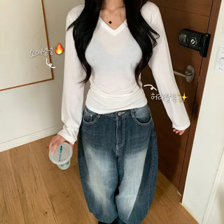 [Arm Fat Removal] Basic Slim Fit Lightly Fleece-Lined Long Sleeve Inner Tee