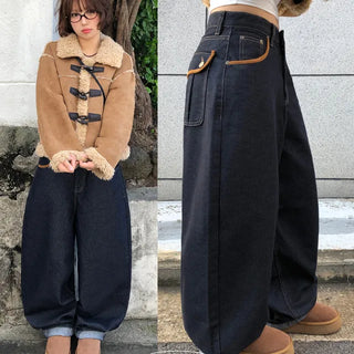 Hiti Suede Pocket Wide Raw Denim Pants