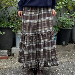 Coco Check Frill Long Skirt (2 colors)