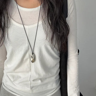 Bold drop necklace  Silver pendant long necklace