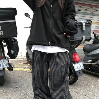 Unisex Ryuya Effortless Striped Fleece Wide Pants (2 colors)
