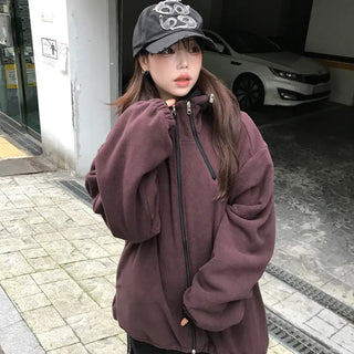 Unisex Touji High-Neck Zipper Hooded Fleece (2 colors)