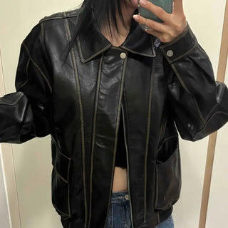 Vintage Oversized Collared Leather Jacket