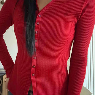 Slim Fit Button-Up Rib Knit Cardigan