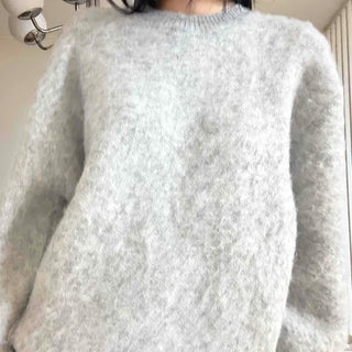 Cozy Angora Fluffy Balloon Fit Round Neck Knit