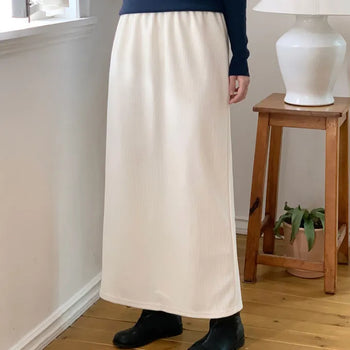 Winter Elastic Corduroy Long Skirt with Back Slit