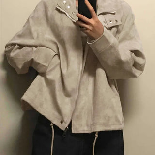 Suede Oversized Zip-Up Jumper