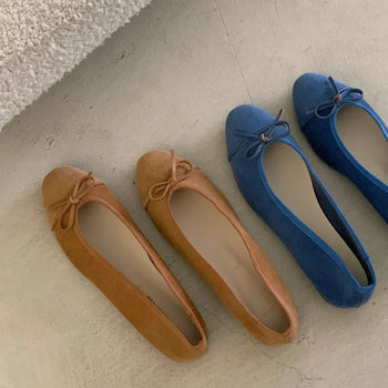 Fuzzy Corduroy Suede Ribbon Flat Shoes