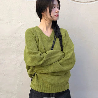 Ririn Avant Loose V-neck Long Sleeve Knit